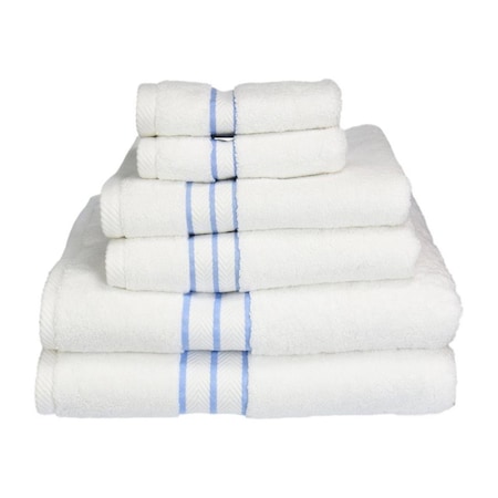 Superior Superior 900GSM-H 6PC SET LB 900 Gsm Egyptian Cotton Towel Set - White With Light Blue Border; 6 Pieces 900GSM(H) 6PC SET LB